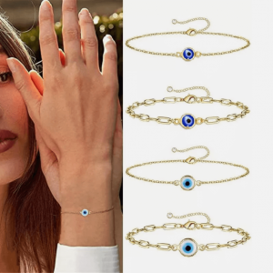 Bracelet Œil –  porte bonheur – Or – Zircon – Fait Main – Unisexe