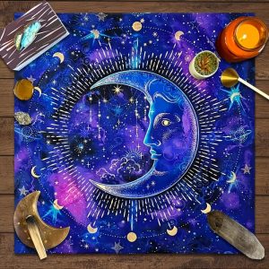 VIKAMA – Nappe Mystique Œil qui Voit Tout & Empreintes de Mains – Lotus Bleu Violet – Imperméable – Méditation & Style Bohème