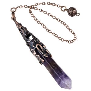 Pendule Divinatoire Reiki en Pierres Naturelles – Améthyste, Obsidienne Noire & Quartz de Guérison