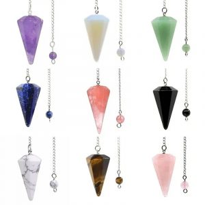Pendentif en pierre naturelle d’agates de Quartz, cône de guérison Reiki, améthyste, pendule pour Divination, radiesthésie, cristaux Reiki