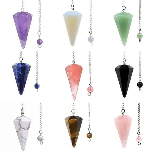 Pendentif en pierre naturelle d'agates de Quartz, cône de guérison Reiki, améthyste, pendule pour Divination, radiesthésie, cristaux Reiki