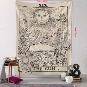 Tapisserie Murale Tarot Mystique – Soleil, Lune & Étoiles | Décoration Bohème Chic