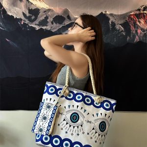 Sac de Plage Mauvais Œil Femme – Grand Fourre-Tout Personnalisable