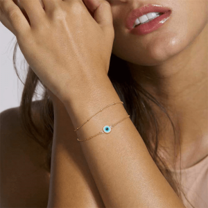 Bracelet Œil –  porte bonheur – Or – Zircon – Fait Main – Unisexe