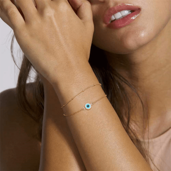 Bracelet Œil -  porte bonheur - Or - Zircon - Fait Main - Unisexe
