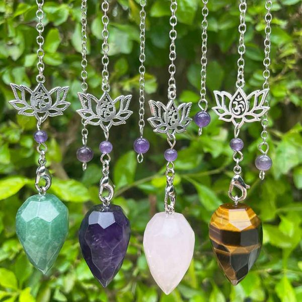 Pendule Divinatoire en Pierre Naturelle (Cristal de Roche, Œil de Tigre, Obsidienne Noire, Améthyste, etc.) – Image 5