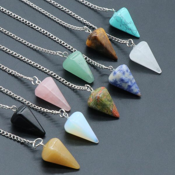 Pendentif en pierre naturelle d'agates de Quartz, cône de guérison Reiki, améthyste, pendule pour Divination, radiesthésie, cristaux Reiki – Image 4