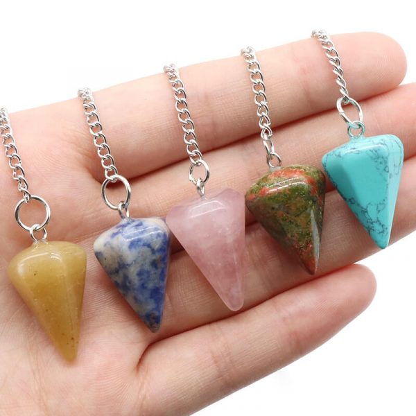 Pendentif en pierre naturelle d'agates de Quartz, cône de guérison Reiki, améthyste, pendule pour Divination, radiesthésie, cristaux Reiki – Image 3