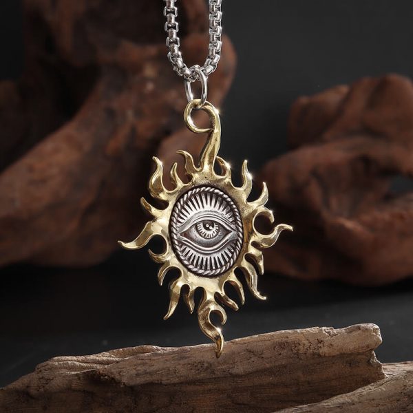 Collier porte chance "Sun" - Œil qui Voit Tout - Fini Vieilli – Image 3