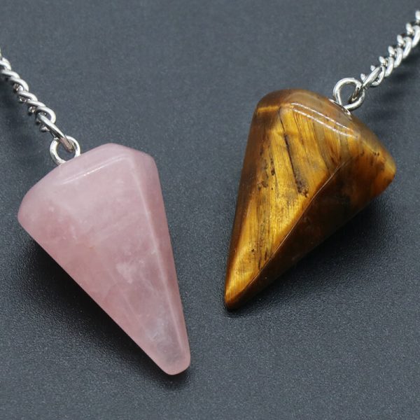 Pendentif en pierre naturelle d'agates de Quartz, cône de guérison Reiki, améthyste, pendule pour Divination, radiesthésie, cristaux Reiki – Image 6