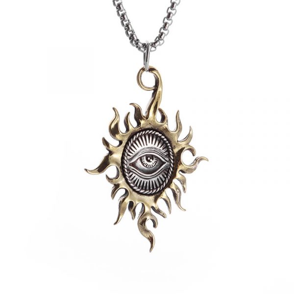 Collier porte chance "Sun" - Œil qui Voit Tout - Fini Vieilli – Image 4
