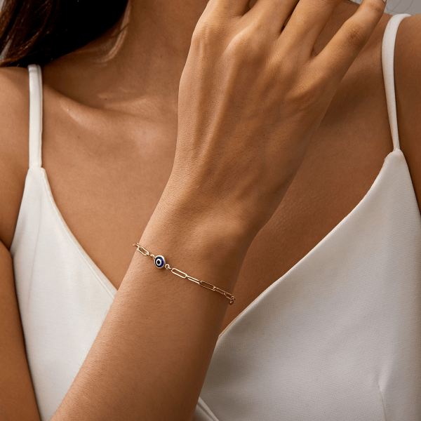 Bracelet Œil -  porte bonheur - Or - Zircon - Fait Main - Unisexe – Image 6