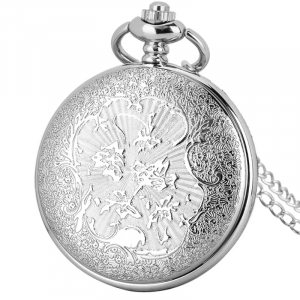 Montre de Poche « Lunaire » – Chaîne Pendentif Étoile et Lune Bleu Océan avec Perle – Bijou Vintage Unisexe