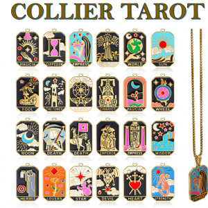 Collier Choker Cartes Tarot | Pendentifs Soleil, Lune, Étoile & Monde | Chaîne Plaqué Or 18K