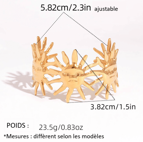 Bracelet Solaire Océane | Bracelet Manchette - Or 18K PVD Résistant - Étanche - 23,5g – Image 8