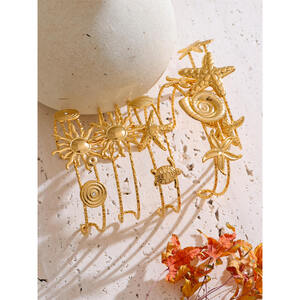 Bracelet manchette en acier inoxydable série Ocean, sweat-shirts dorés, étoile de mer, coquillage, soleil, bijoux de poignet ouverts, bracelet pour les vacances d’été