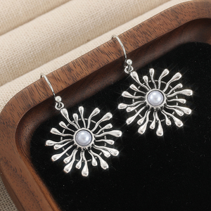 Boucles d&rsquo;oreilles pendantes YoYo – Perles imitation & Plaquage Blanc K – Bijou vintage tendance