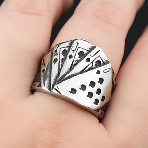 Bague Poker Porte-Bonheur en Acier Inoxydable – Style Punk & Vintage – Homme/Femme – Marque NORTHMAN